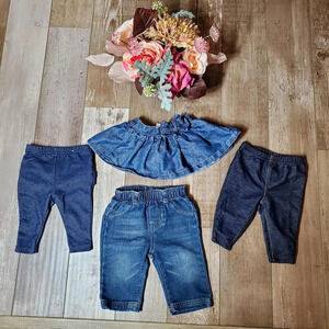 0-3M Baby Girl Blue Jean Denim Bottoms Bundle